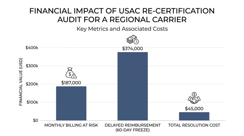 Bar chart showing $187K monthly billing at risk, $374K delayed reimbursement, $45K resolution cost